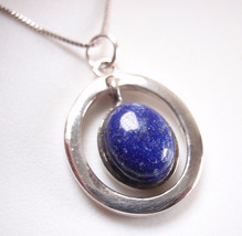 Lapis Lazuli Oval in Hoop 925 Sterling Silver Pendant - £11.50 GBP