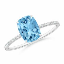 ANGARA Thin Shank Cushion Swiss Blue Topaz Ring With Diamond Accents - £459.70 GBP