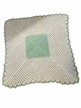 Handmade Crochet Baby Blanket Afghan Green/White 42”x45”. Smoke Free House - £10.97 GBP