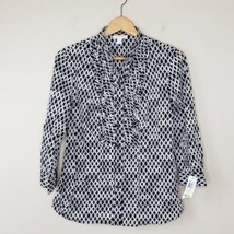 NWT Charter Club | Oval Print Button Front Shirt 3/4 Roll Tab Sleeves, size 4 - £16.96 GBP
