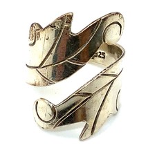 Vintage Sterling Silver Taxco Mexico Statement Bypass Wrap Around Leaf Ring Sz 9 - £51.42 GBP
