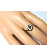Vintage Gold Electroplated Cluster Ring with Emerald-Green Center Crystal - £8.75 GBP