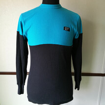 Vintage 90s Bugle Boy Two Tone Black Aqua Blue Long Sleeve Thermal Shirt... - £18.98 GBP