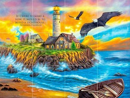 Lighthouse sunset cove ocean sea eagles ceramic tile mural backsplash Medallion - £43.66 GBP+