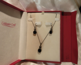 New/NOS Sterling Silver Garnet Necklace Drop Earring Set Coldwater Creek MIB - £22.18 GBP