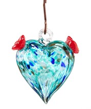 Heart Hummingbird Feeder 5.5" High Hanging Colored Soft Blue Glass S-Hook Hanger