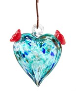 Heart Hummingbird Feeder 5.5&quot; High Hanging Colored Soft Blue Glass S-Hoo... - £35.19 GBP