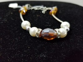 Silvertone Acrylic Bead &amp; Rhinestone Bracelet     V1 - £3.99 GBP