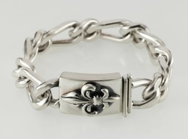 Sterling Silver Chunky Link Bracelet Fleur de Lis 86 grams 7.75&quot; - $1,038.92
