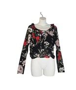 Material Girl Womens XL Top Mesh Long Sleeve Floral Stretch Goth Dark Ro... - $29.01 CAD