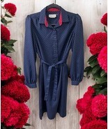 Vintage Schrader Sport Womens Shirt Dress Red Navy Blue Pattern Belted S... - $27.72