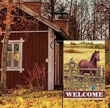 Welcome - Horse by fence Double Sided Garden Flag ~ 12&quot; x 18&quot; ~ NEW! - £10.41 GBP
