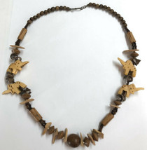 Fetish Tribal Carved Elephant Wood Beaded Shell Chip Necklace Philippines - £13.58 GBP