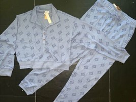 Victoria&#39;s Secret PINK￼ M,L PJ SLEEPWEAR Shirt+JOGGER THERMAL BLUE SOFT ... - $69.29