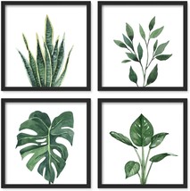 Bathroom Wall Art Set of 4 Botanical Wall Decor Green Plant Picture Frame Prints - £42.66 GBP