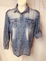 DRILL Clothing Company NYC Snap Distressed Blue 44&quot; Chest Tab Sleeve Spl... - £11.90 GBP
