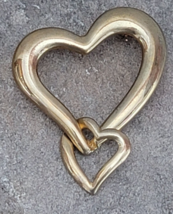 Vintage Double Heart Interlocking Hanging Love Gold-tone Pin Brooch - £12.81 GBP