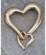 Vintage Double Heart Interlocking Hanging Love Gold-tone Pin Brooch - £12.74 GBP