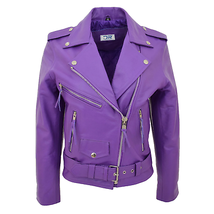DR224 Women&#39;s Biker Chic Real Leather Jacket Lilac - £121.15 GBP