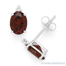 Oval &amp; Round Simulated Garnet Cubic Zirconia CZ Stud Earrings in Sterling Silver - £19.17 GBP