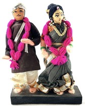 Indian Wedding Couple Handmade Dolls Wood Cloth Clothing Detailed Figurines - €10,27 EUR