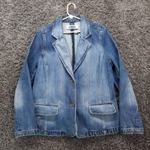 Old Navy Jacket Womens Medium Blue Denim Trucker Coat Button V Neck Fade... - $12.62