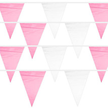 Pink &amp; White 100 Foot Pennant Stringer with 48 Flags - £17.14 GBP