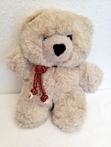 Vintage Commonwealth Grey Teddy Bear Plush Stuffed Animal Burgundy Gold Cord - £27.64 GBP
