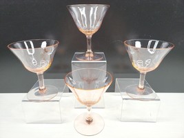 4 Tiffin Franciscan Pink Optic Panel Low Sherbet 4 3/8&quot; Glasses Set Vintage Lot - £43.88 GBP