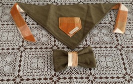 Oak Bell SMALL Designer Dog Bandana and Bow Tie Set Green Corduroy  Bran... - $10.99
