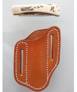 Leather Pancake Knife Sheath with Remington pocket knife - plain front d... - €41,56 EUR