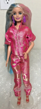 Mattel 2015 Barbie Blue Eyes Sparkly Rainbow Hair Rigid Body Handmade Ou... - $13.19