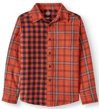 Wonder Nation Boys Long Sleeve Woven Button Shirt Small (6-7) Orange Plaid - $13.35