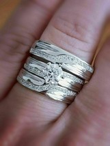 Wedding Ring Set Engagement Ring Trio His and Her bands 10K White Gold Plated - £151.22 GBP