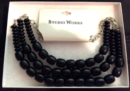 Studio Works black beads 3 strand necklace adjustable New with Tag &amp; box - £12.27 GBP