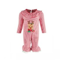 Bonnie Baby Girls 12M Red Combo Striped Reindeer Holiday Bodysuit NWT - £13.52 GBP