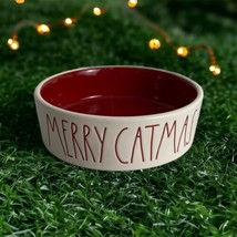 Rae Dunn MERRY CATMAS Cat Food Water Dish Red White 5&quot; Christmas Holiday... - £16.90 GBP