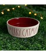 Rae Dunn MERRY CATMAS Cat Food Water Dish Red White 5&quot; Christmas Holiday... - £16.81 GBP