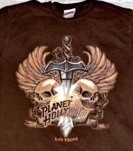 Planet Hollywood Tee Shirt Brown Las Vegas Skulls Sword Size S 100% Cotton - £13.49 GBP