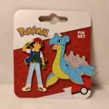 Pokemon Kanto Ash Ketchum And Lapras Enamel Pins Set Official Nintendo Badges - £14.68 GBP