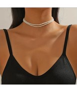 Short Choker Necklace Retro faux  Pearl Beads Handmade Double Layer Chain - £13.10 GBP