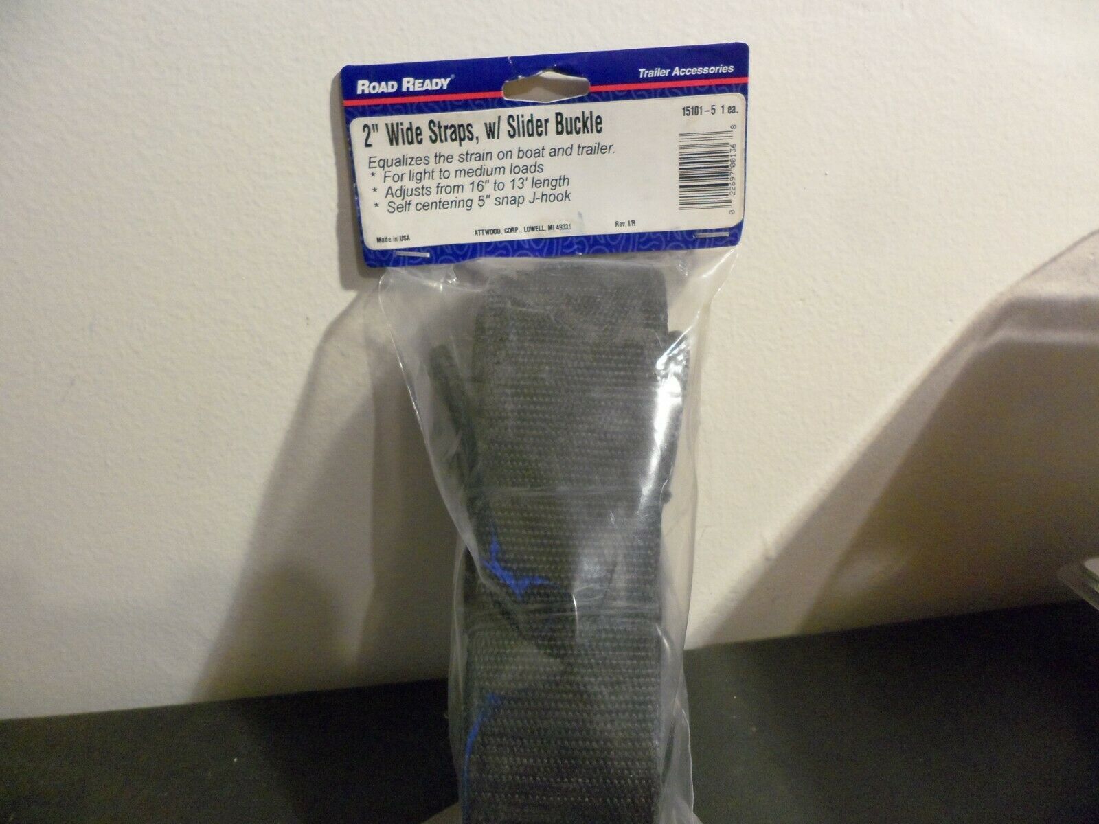 ATTWOOD BOAT TRAILER Strap With Slider Buckle 2-5&quot; Snap J-hooks 2&quot; x 13&#39; - $14.85