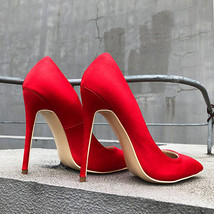 Red Silk Satin Women Elegant Pointed Toe High Heel Shoes Ladies Wedding Bridal S - £58.65 GBP