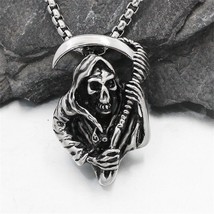 Grim Reaper Scythe Pendant Neckalce Men Stainless Steel Punk Biker Long Chain Ne - £12.74 GBP