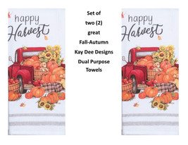 KAY DEE DESIGNS H6546 Fall-&quot;Happy Harvest&quot;~2 Dual Purpose Terry Towels~16&quot;x26″ - £12.72 GBP