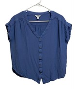 Orvis Shirt Womens Sz M Blue Solid Baby Tee Blend Roll Sleeveless Button-Up - $14.84