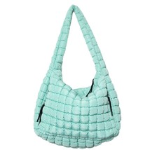 Mint Green Oversized Slouchy Quilted Puffer Puffy Hobo Tote Bag - £36.23 GBP