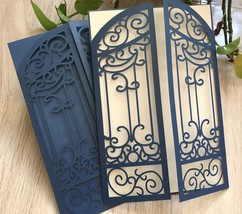 custom 50pcs Navy Blue engagement invitation cards laser cut wedding invite card - $54.40