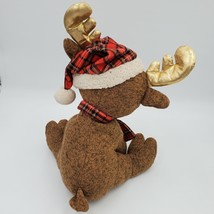 Goffa Stuffed Plush Moose Christmas Reindeer w Plaid Santa Hat &amp; Scarf 16&quot; - £12.88 GBP