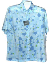 Reunion Men&#39;s Blue Green Geometric Blouse Shirt Cotton Button Up Size L - £28.45 GBP